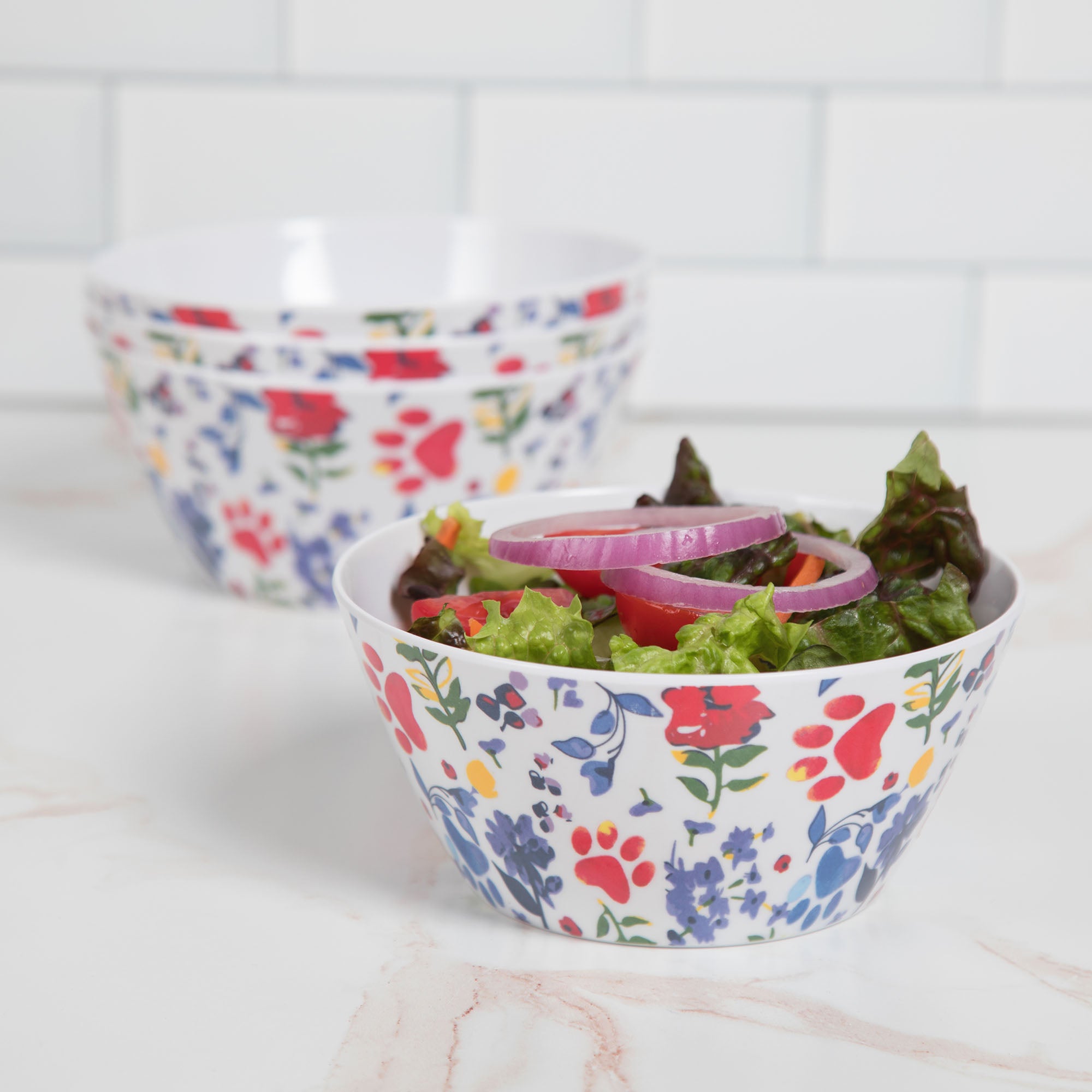 Flower Garden Paws Melamine Dinnerware Set - Set Of 4