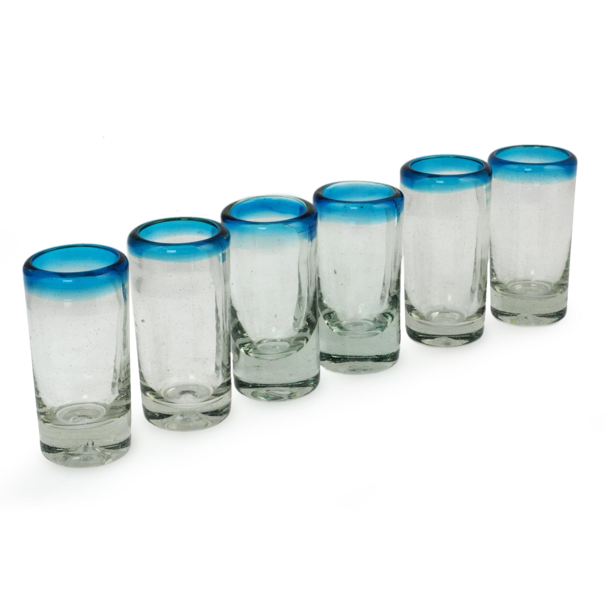 Aquamarine Hand Blown Mexican Tequila Shot Glasses Clear Set Of 6