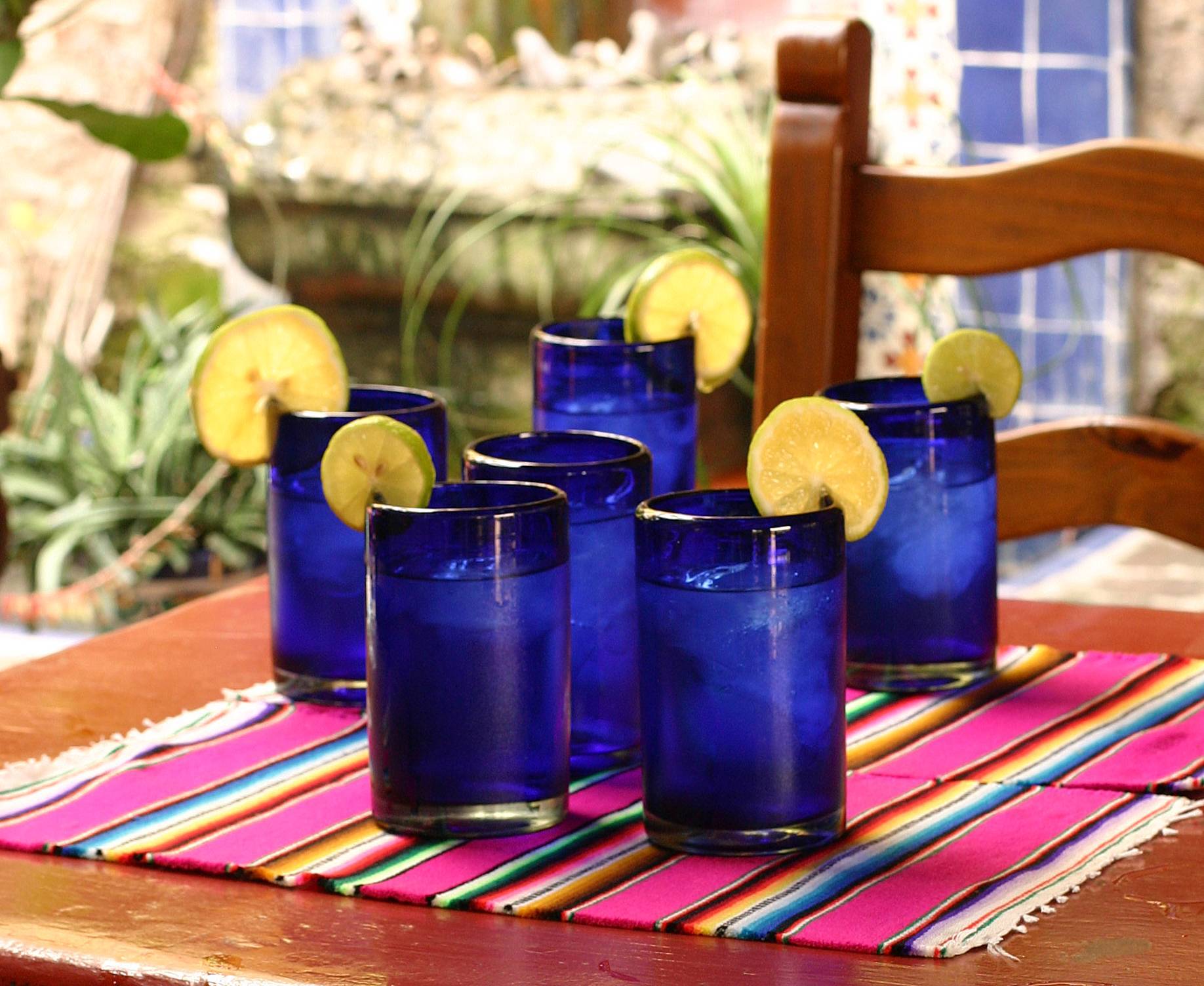 Blue Hand Blown Cocktail Glasses - Set Of 6