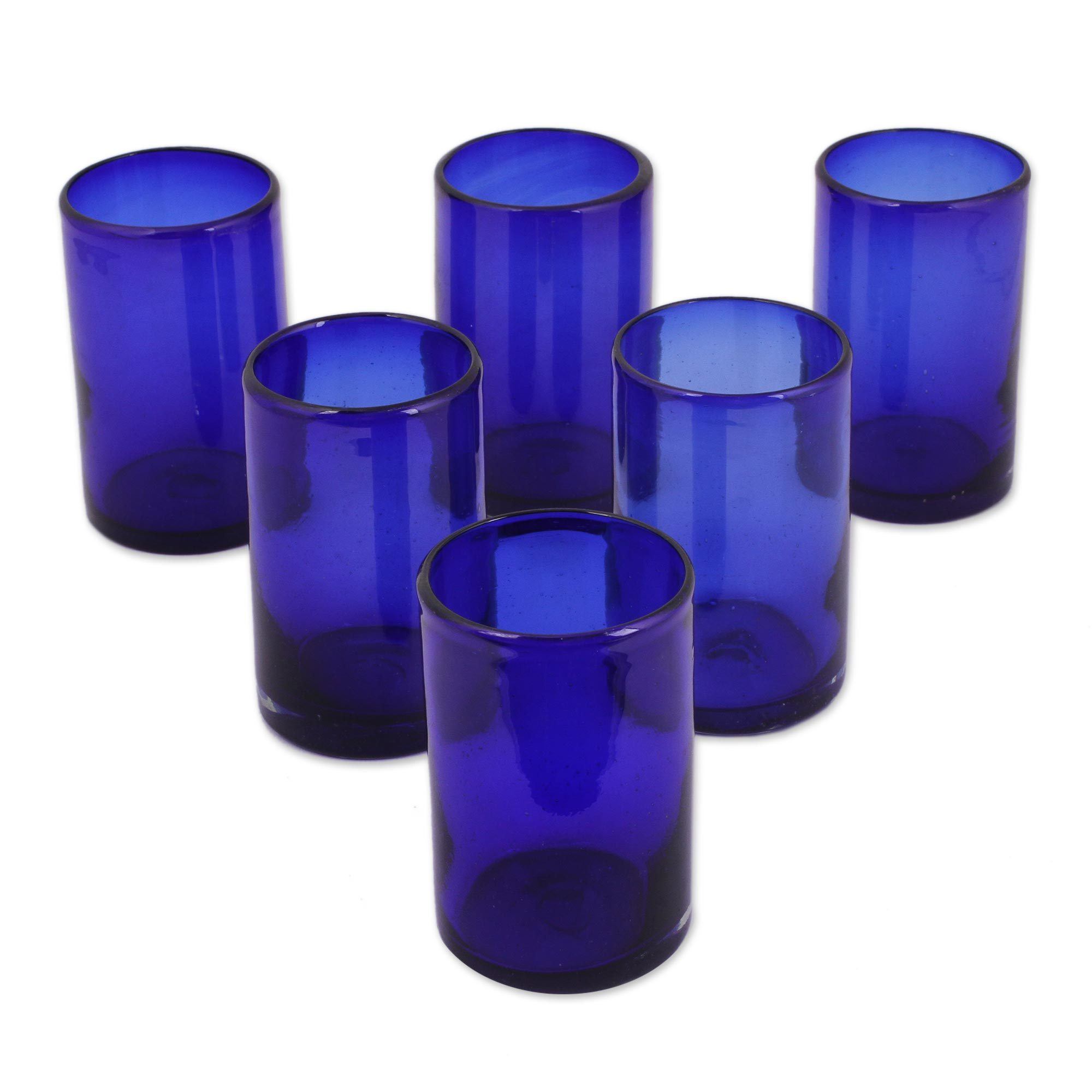 Blue Hand Blown Cocktail Glasses - Set Of 6