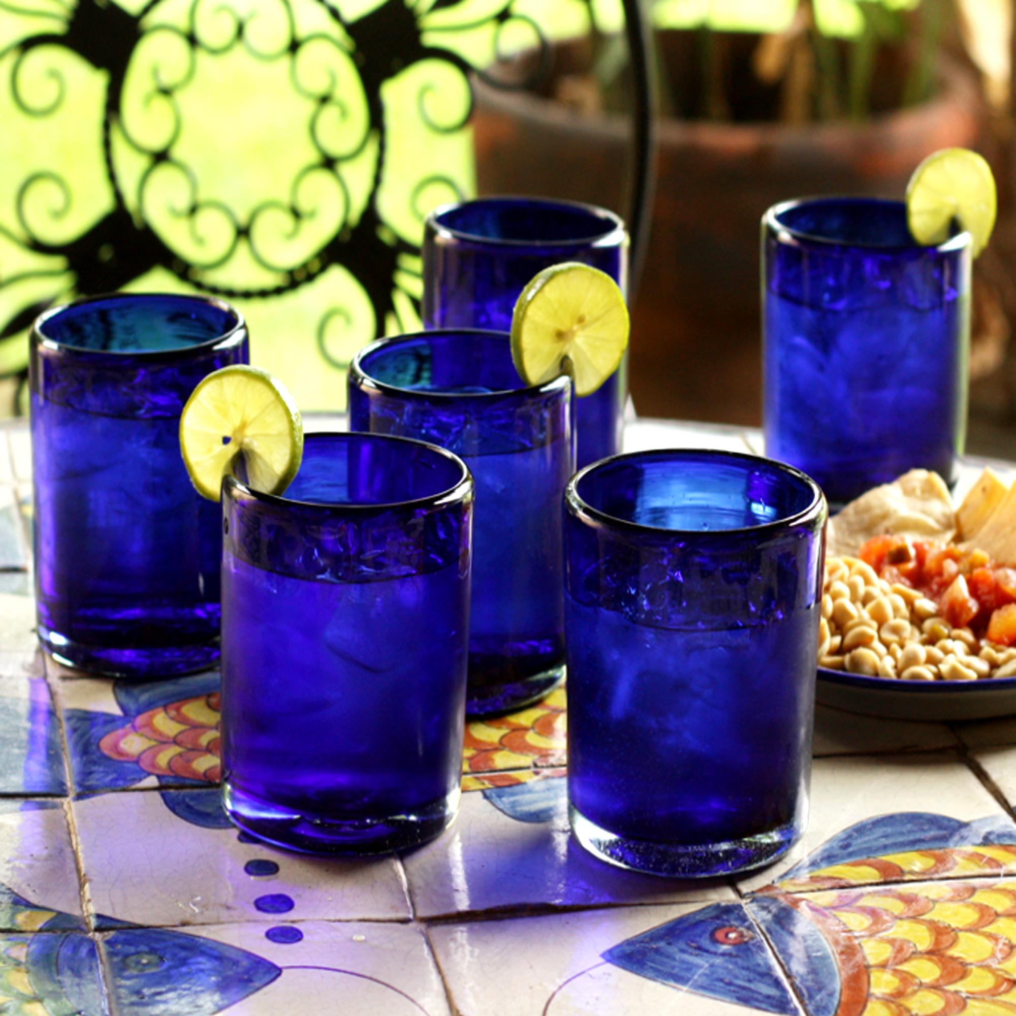 Pure Cobalt Blue Hand Blown Glass Tumblers Set Of 6 Mexico