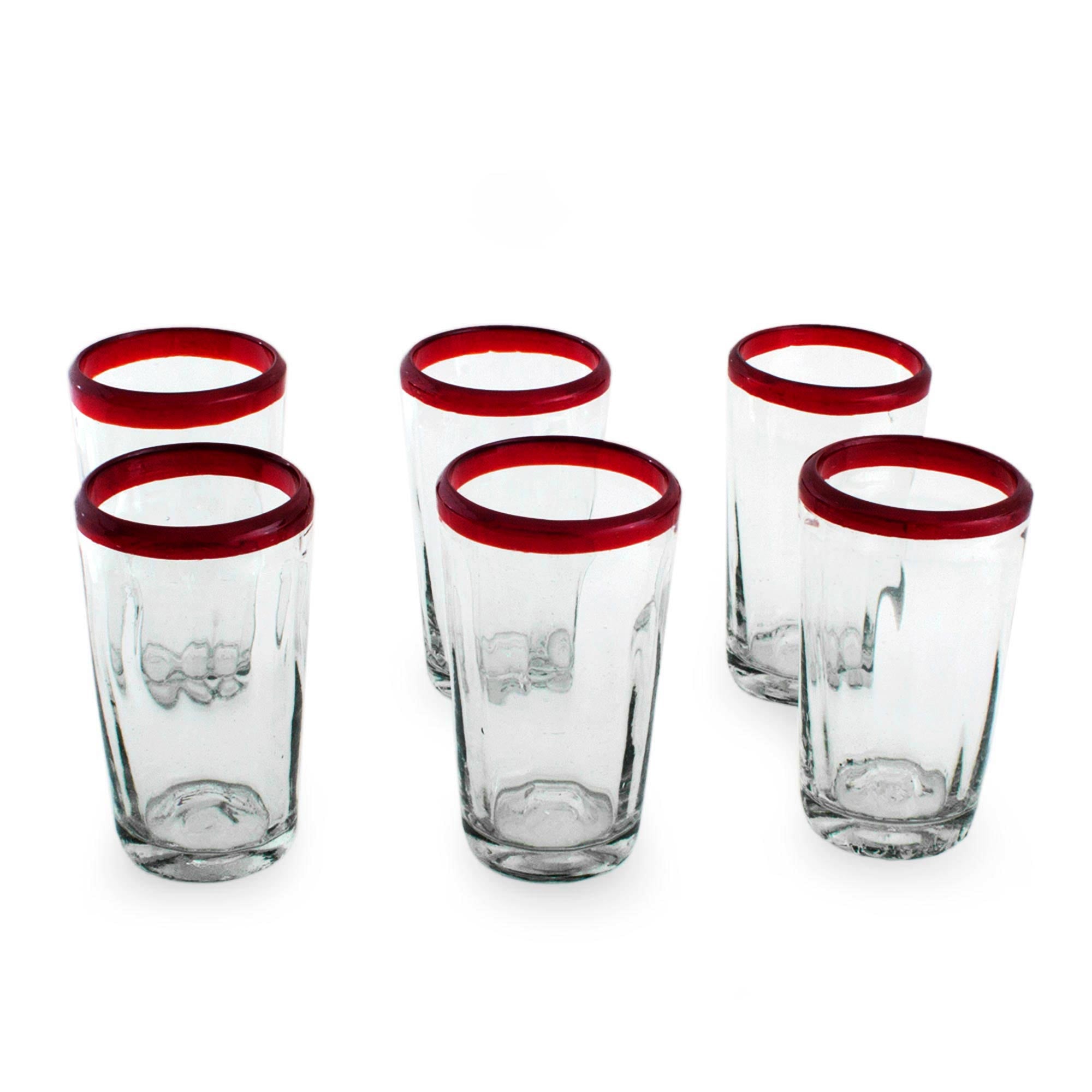 Ruby Groove 6 Collectible Mexican Recycled Red And Clear Glasses