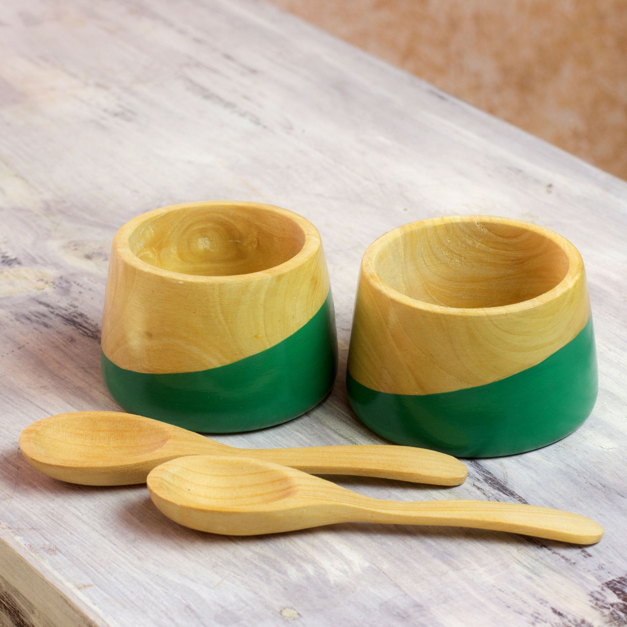 Spicy Green Salsa Bowls And Spoons Hand Crafted (pair)