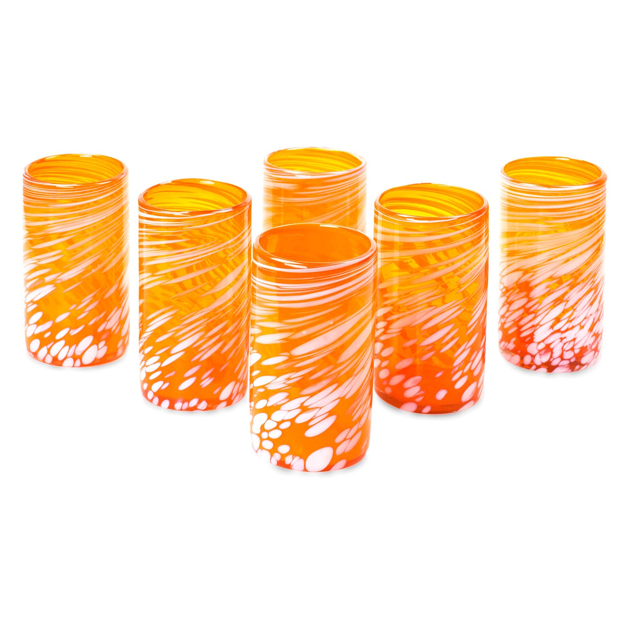Festive Orange Set Of 6 Orange Artisan Crafted Hand Blown Glasses
