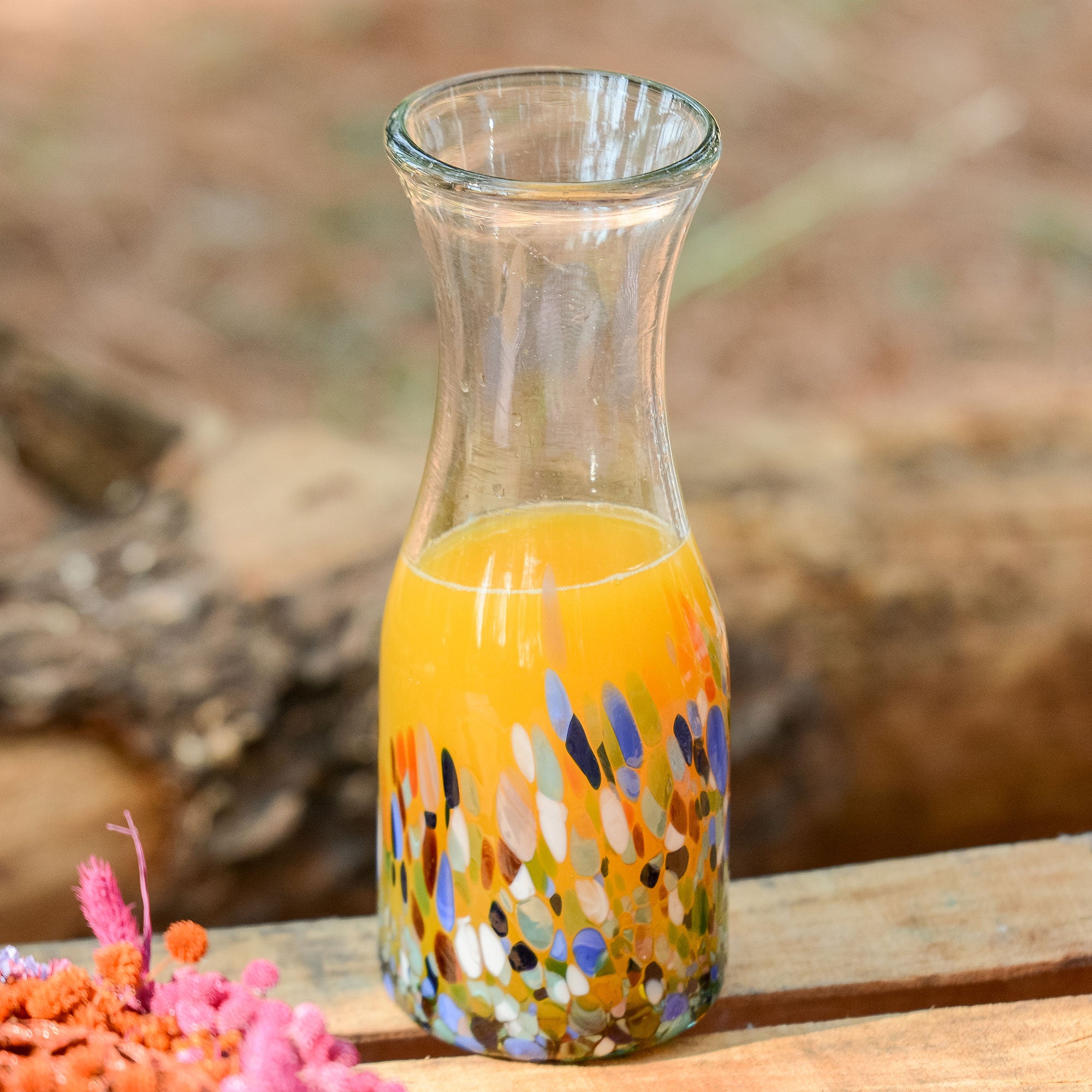 Confetti Festival Artisan Crafted Colorful Mexican Hand Blown Carafe (28 Oz)