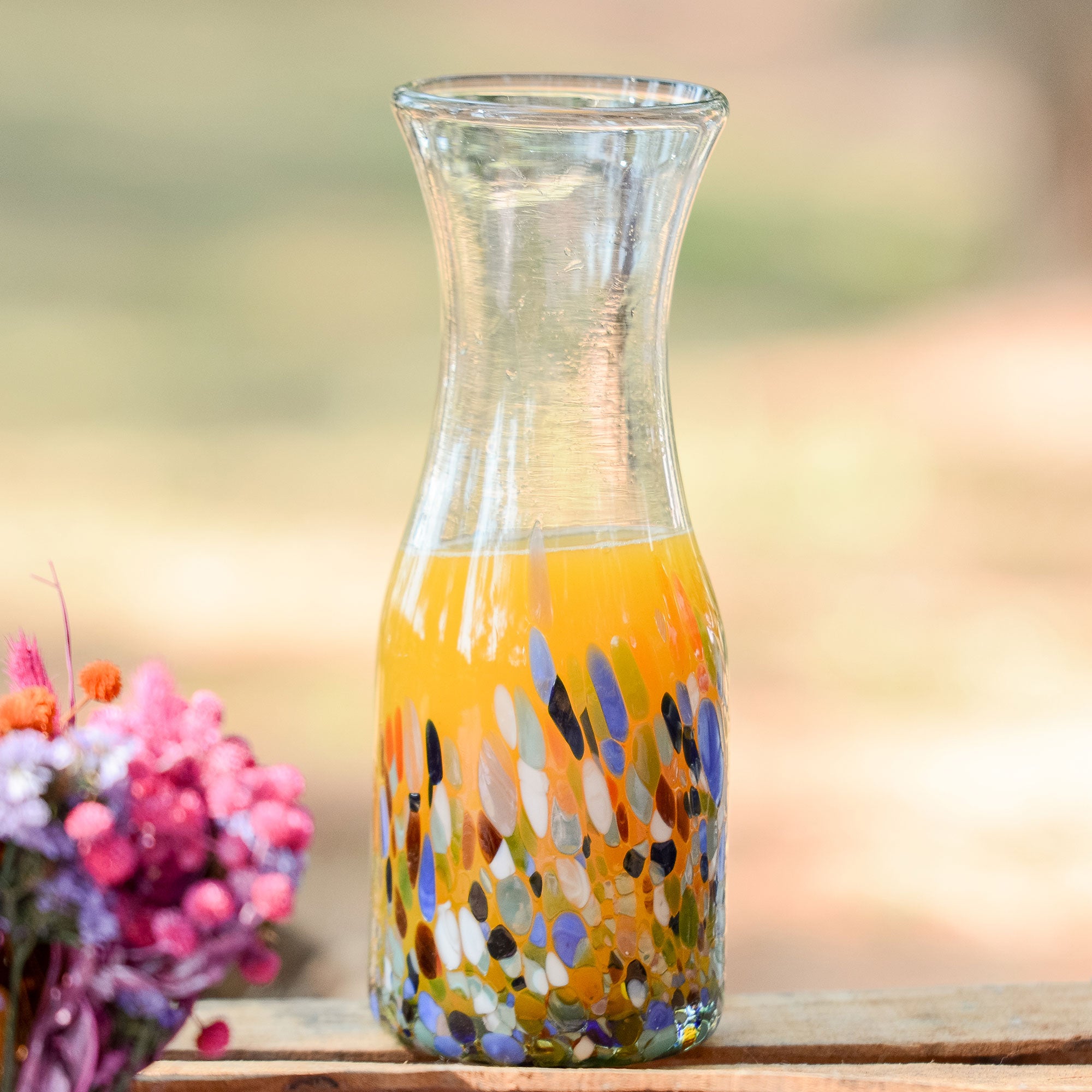 Confetti Festival Artisan Crafted Colorful Mexican Hand Blown Carafe (28 Oz)