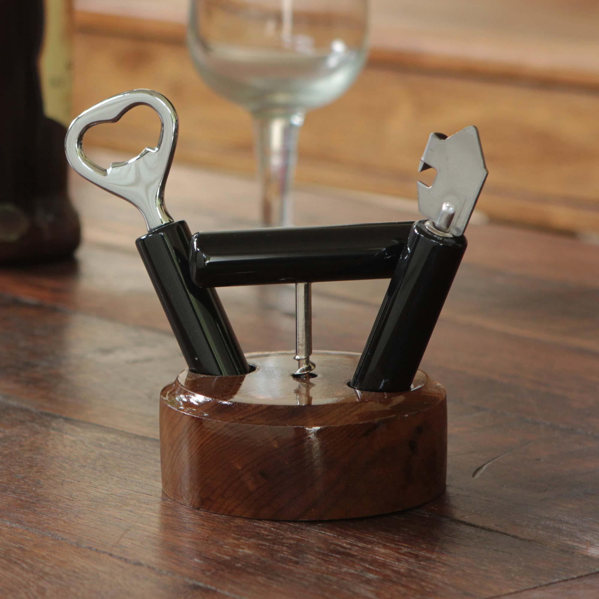 Nature's Bar In Black Brazilian Cedar And Black Agate 3-Piece Bottle Opener Set