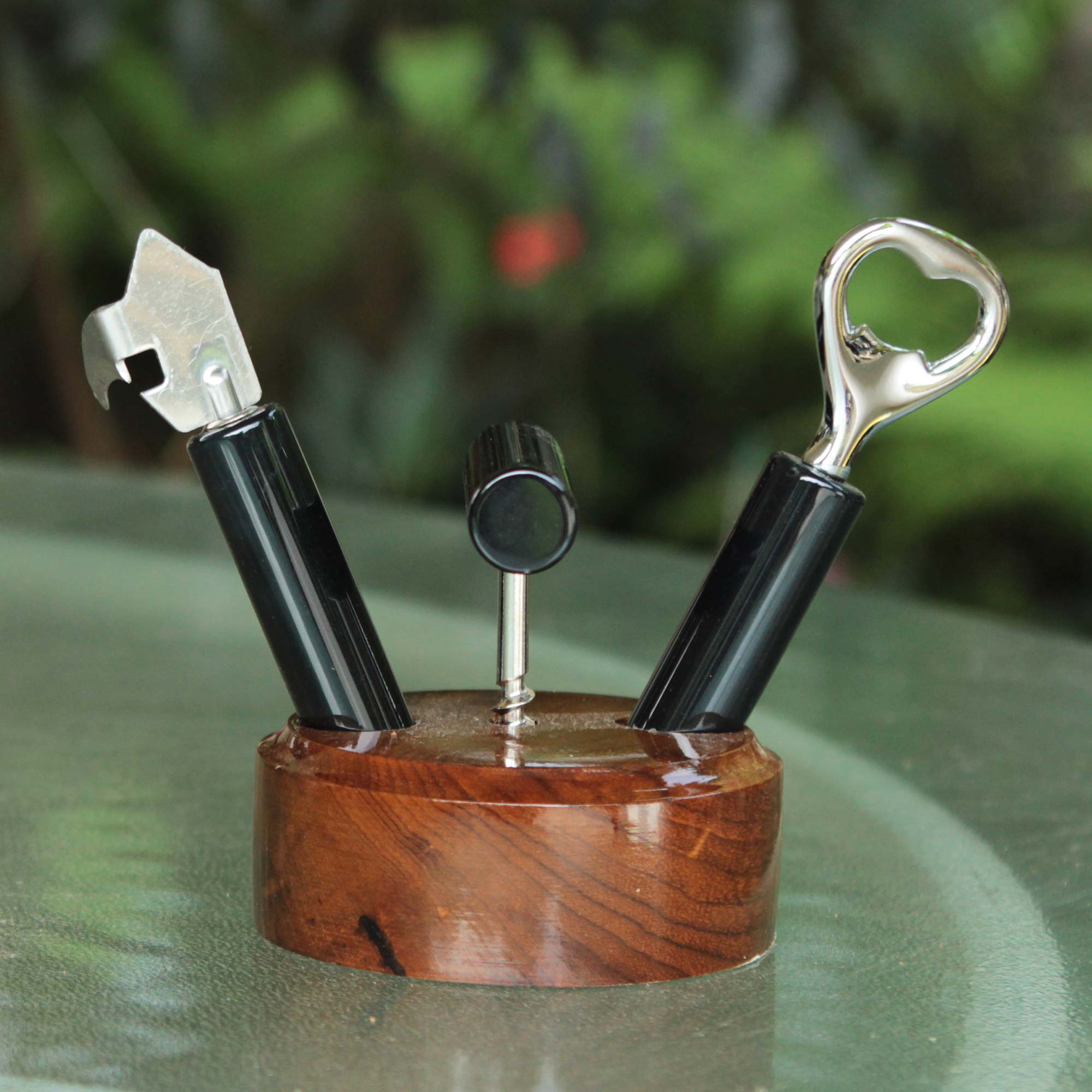 Nature's Bar In Black Brazilian Cedar And Black Agate 3-Piece Bottle Opener Set