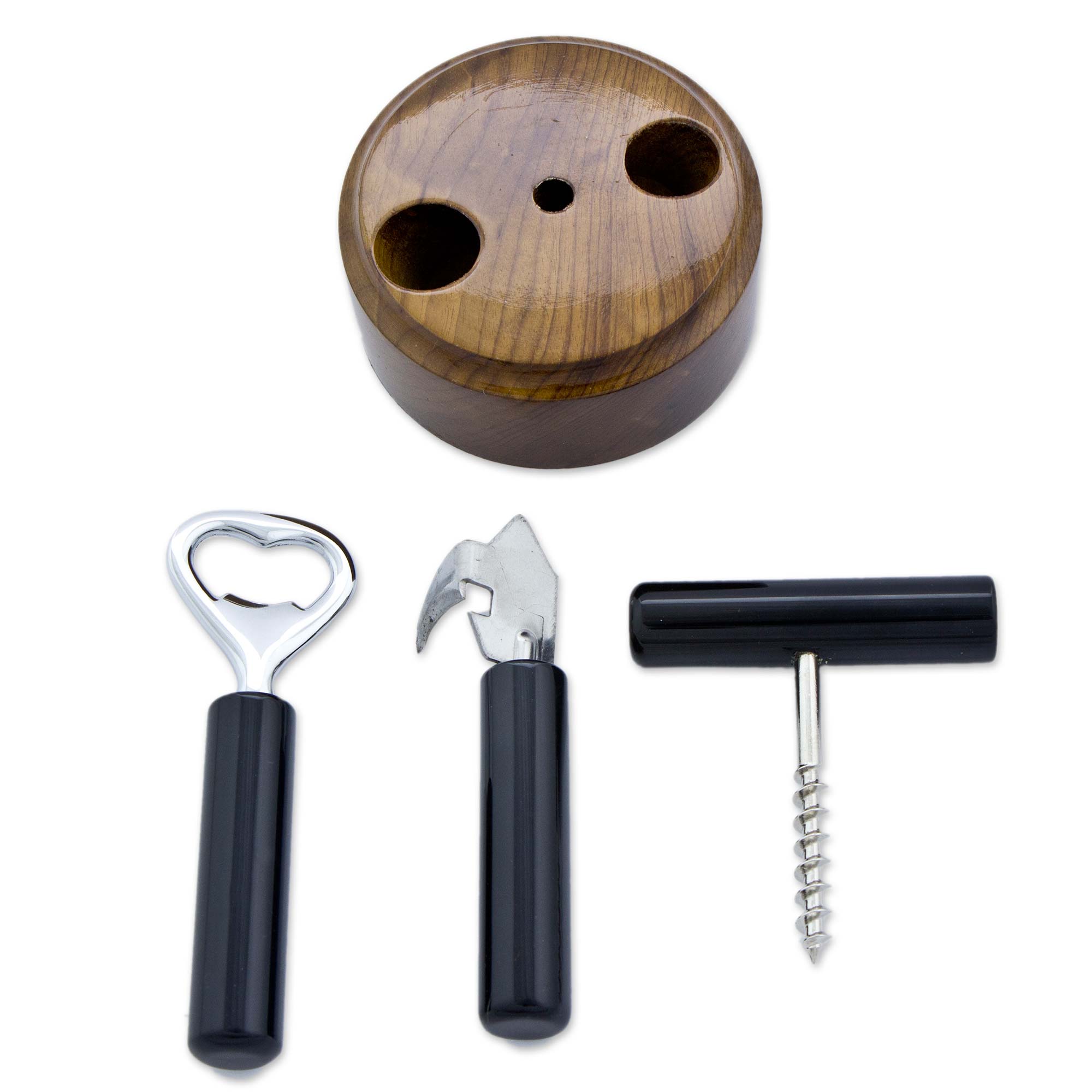 Nature's Bar In Black Brazilian Cedar And Black Agate 3-Piece Bottle Opener Set