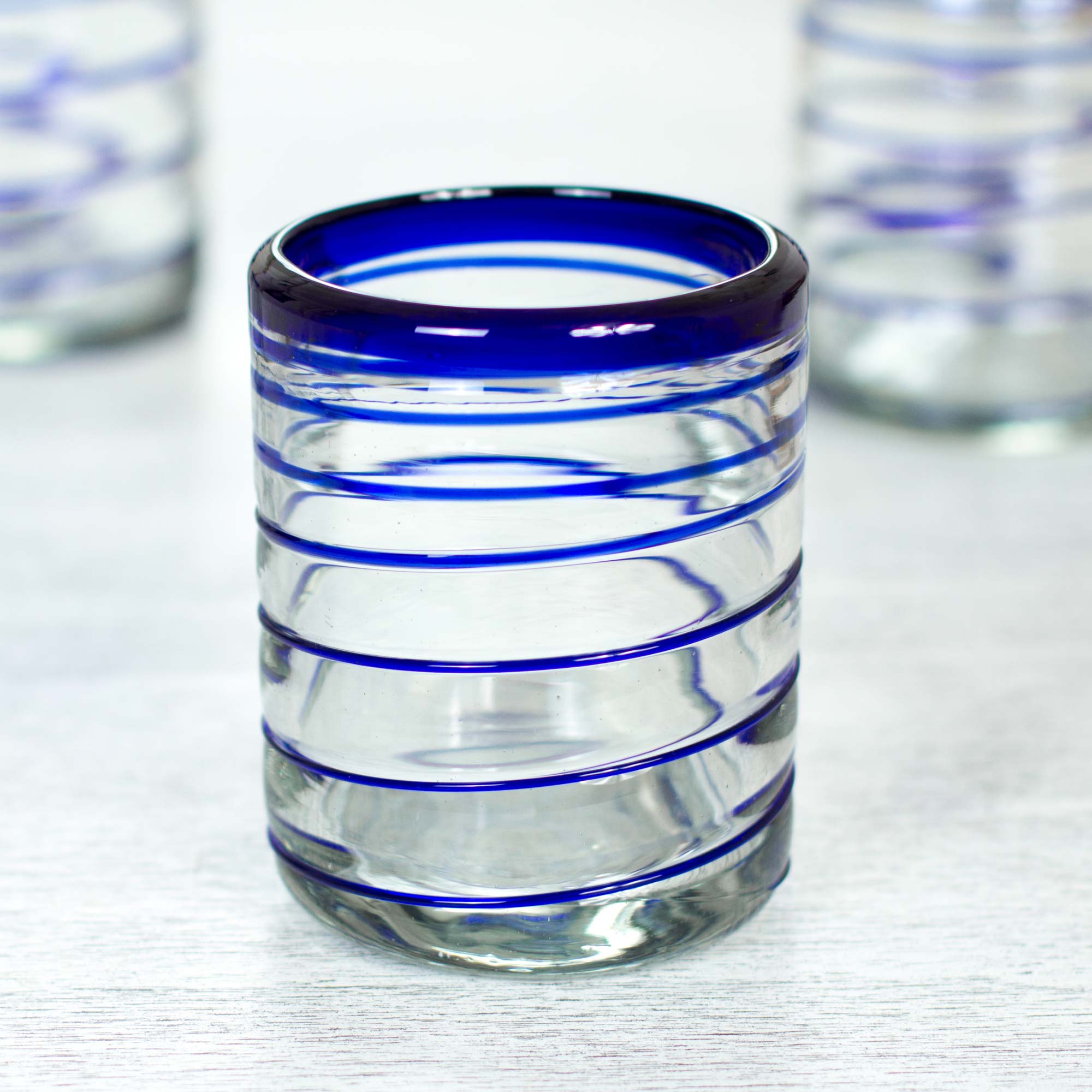Cobalt Spiral Set Of Six Hand Blown Recycled Rocks Glasses