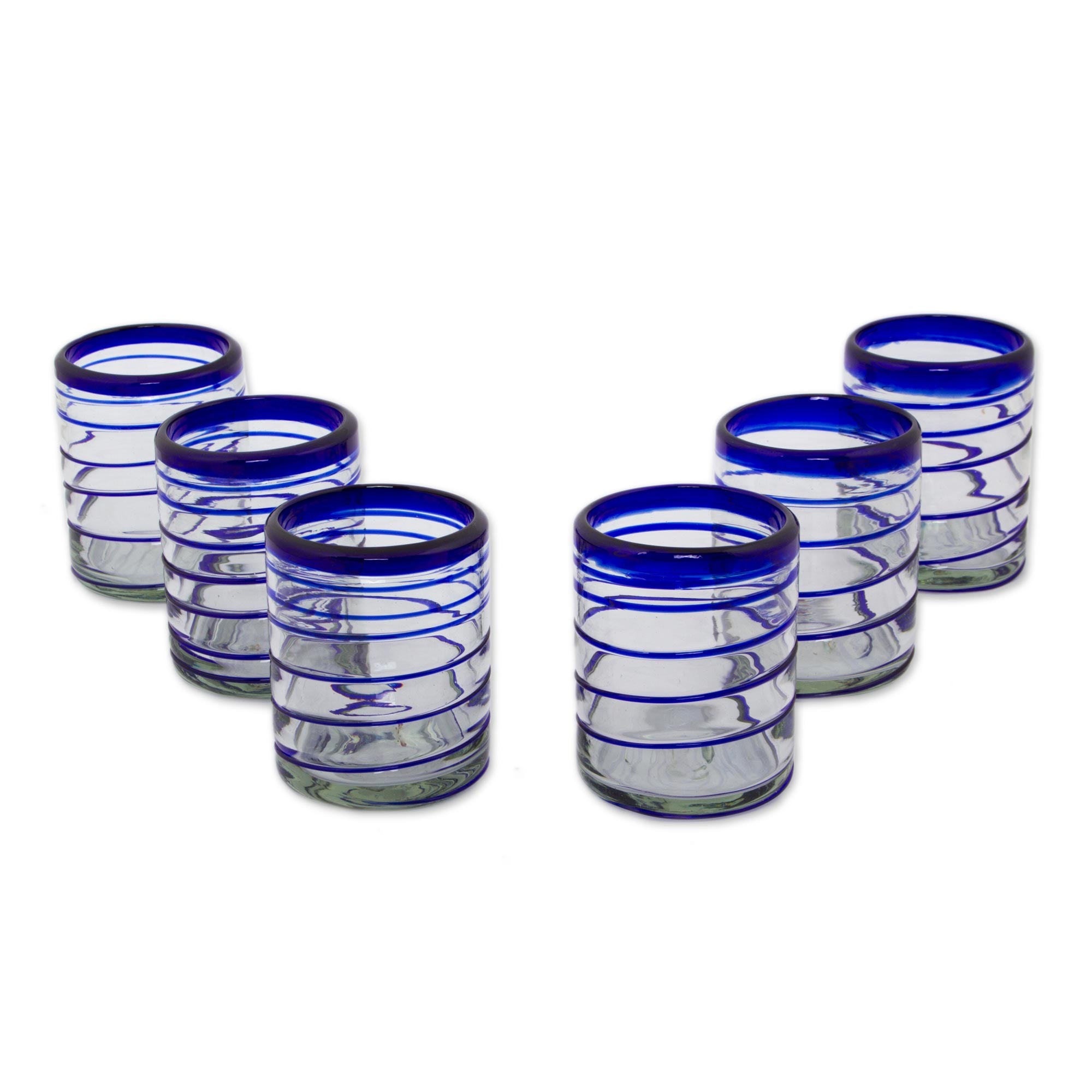 Cobalt Spiral Set Of Six Hand Blown Recycled Rocks Glasses