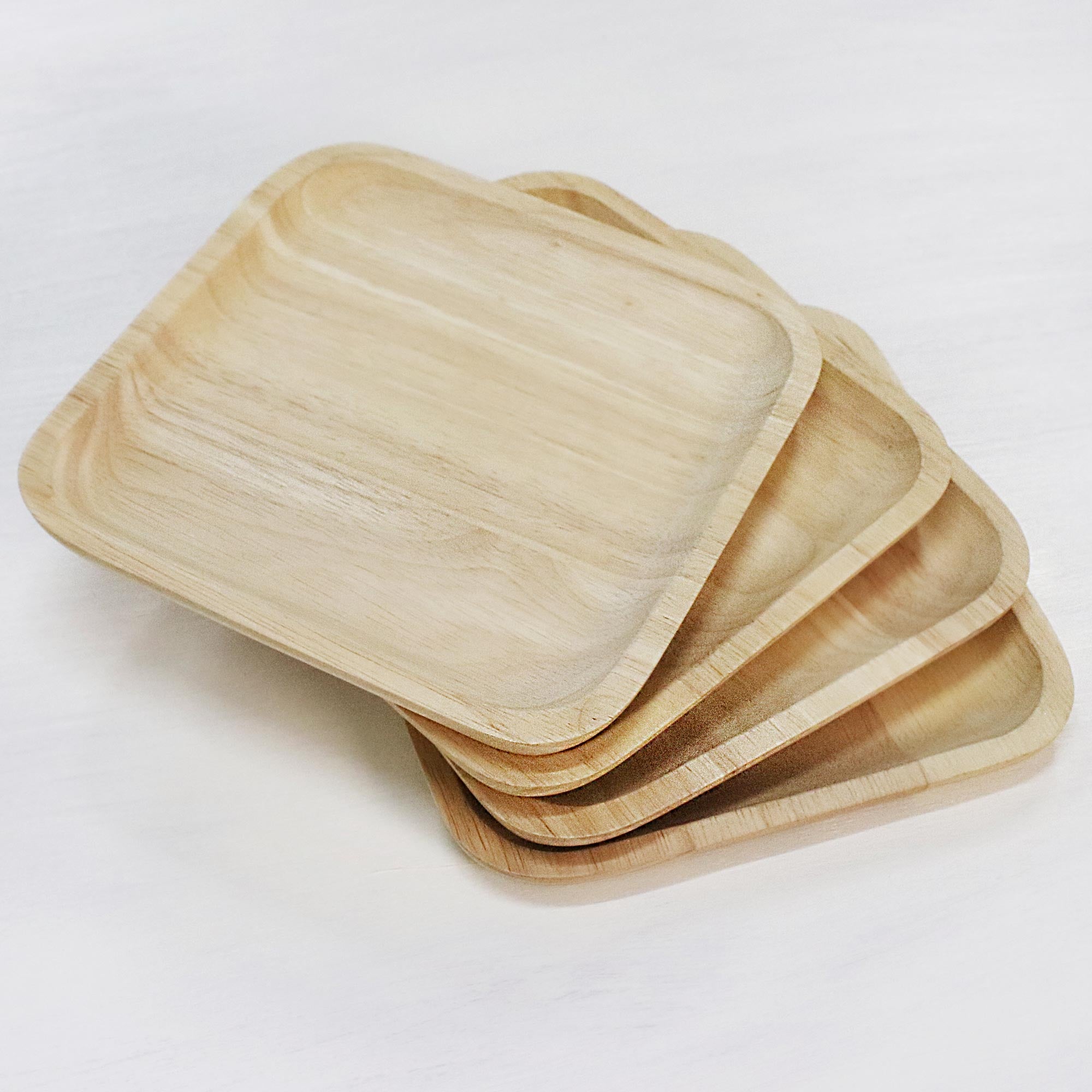 Natural Squares 4 Artisan Crafted Wood Square Plates Hand Carved In Thailand