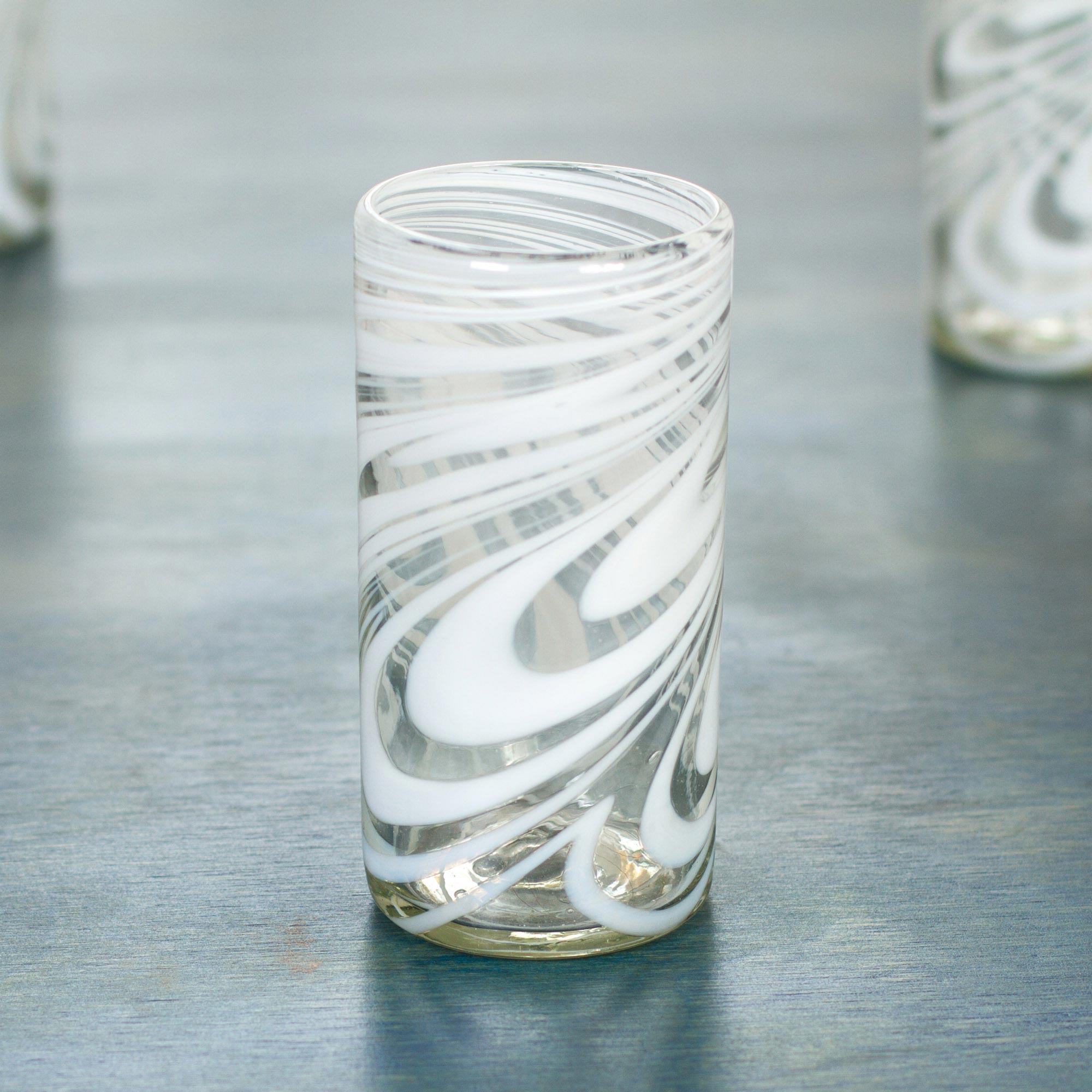 Whirling White Set Of 6 Blown Recycled White Highball Glasses From Mexico