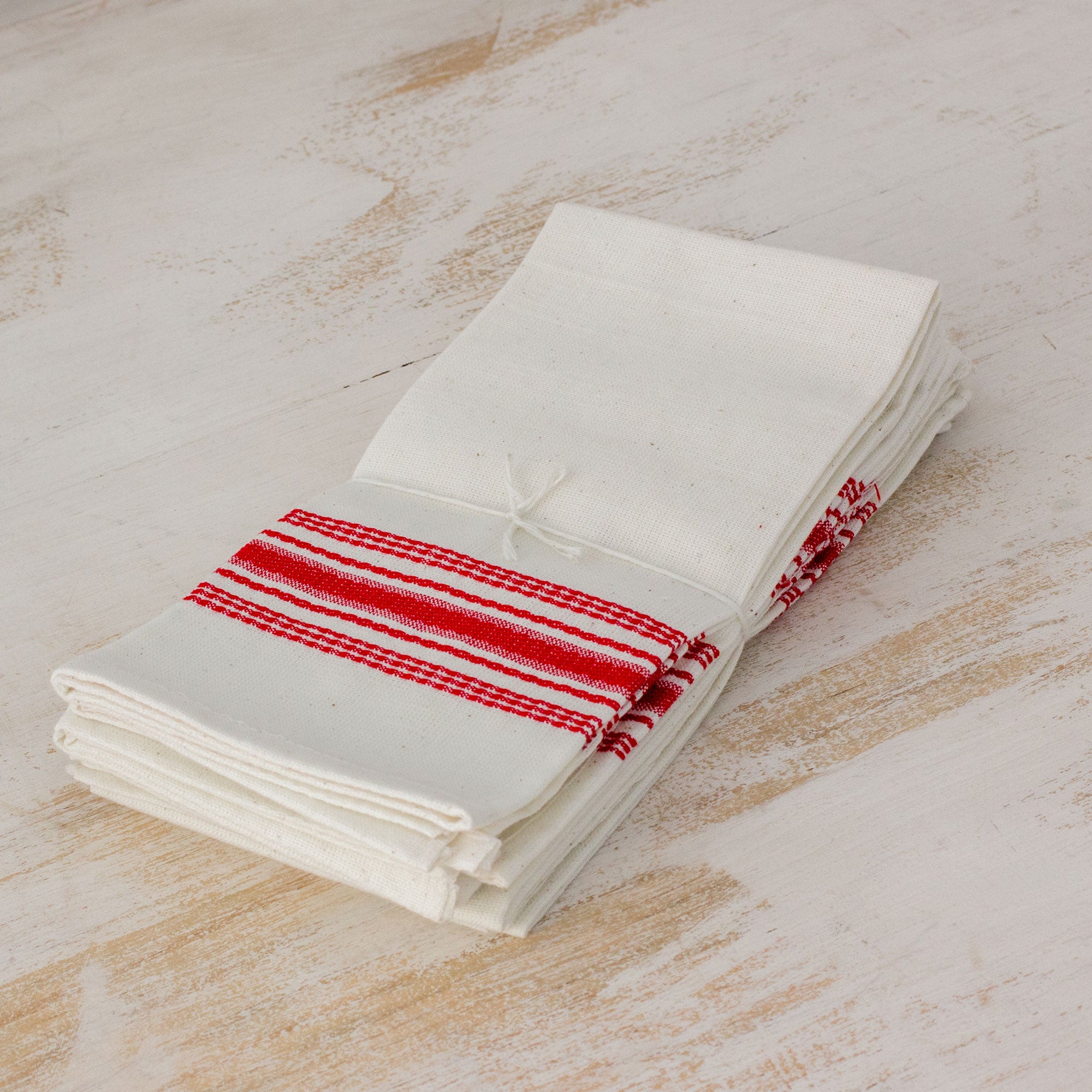 Peaceful Lines Red And White Striped Cotton Napkins (Set Of 6)