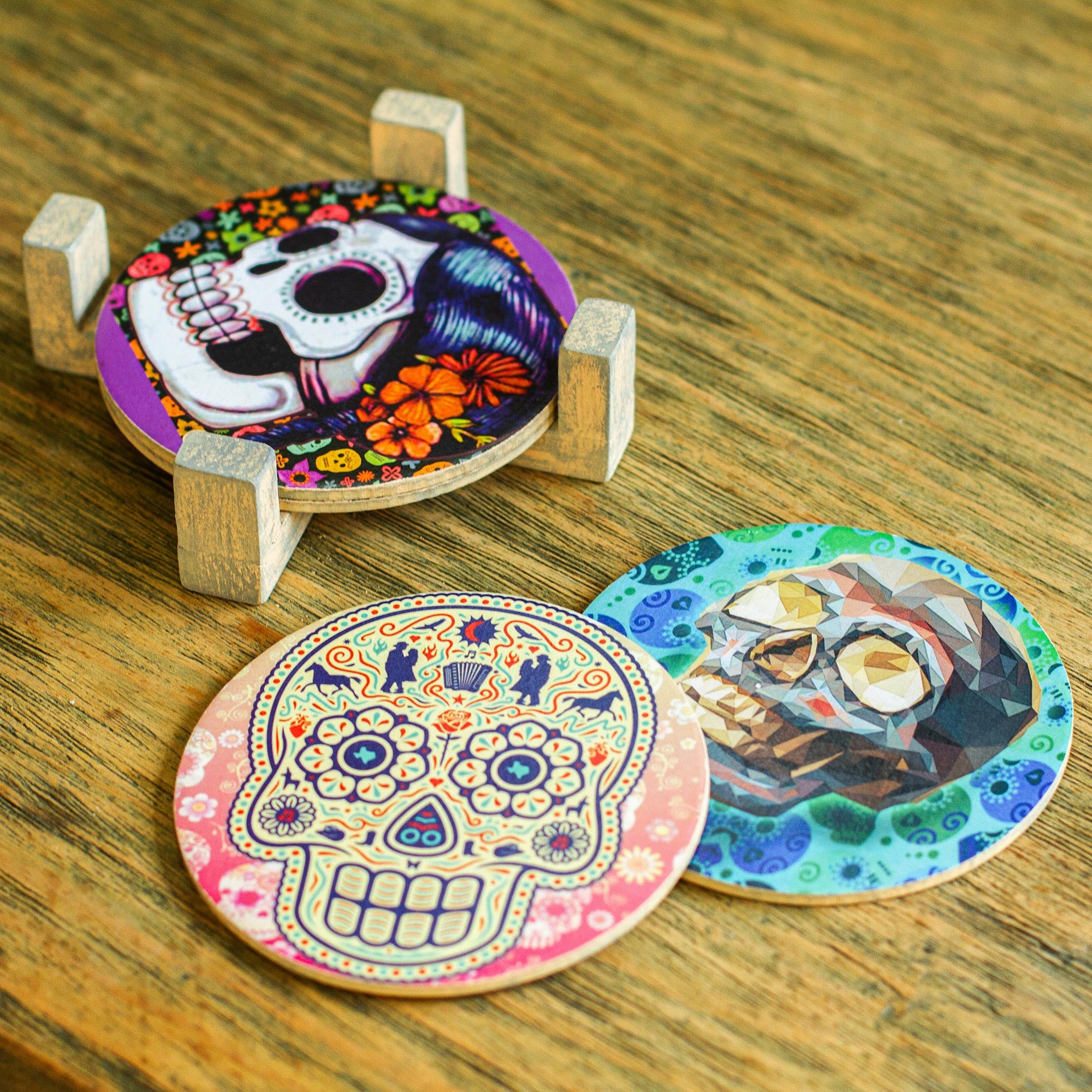 Festival Of The Dead Day Of The Dead Decoupage Coasters And Stand (Set Of 4)