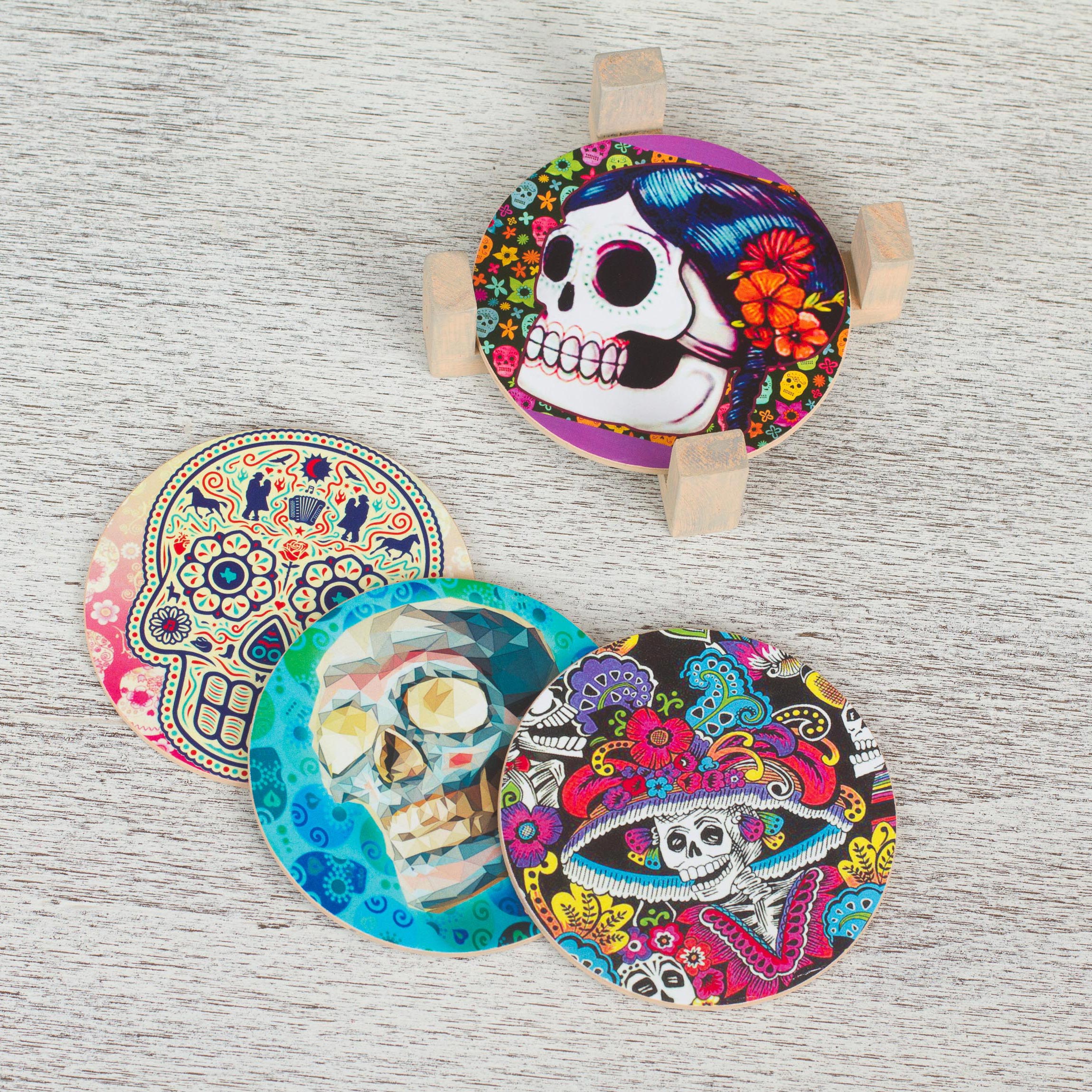 Festival Of The Dead Day Of The Dead Decoupage Coasters And Stand (Set Of 4)