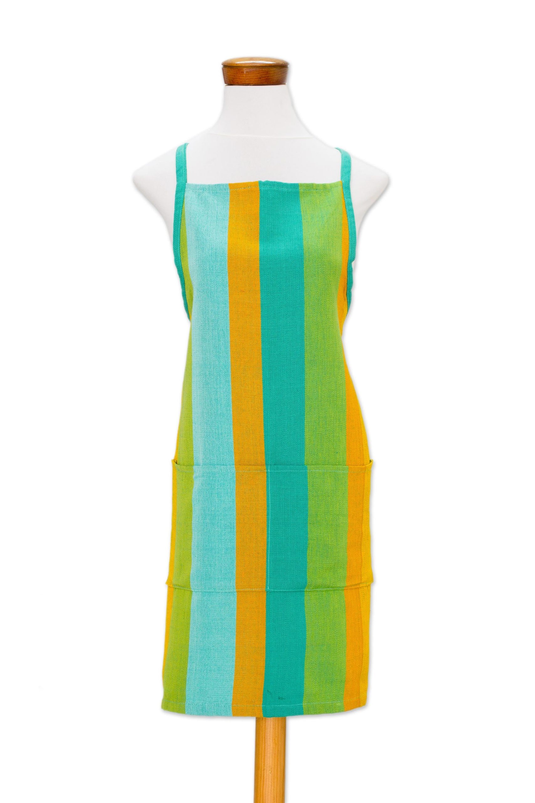 Summer Cooking Handwoven Striped Cotton Apron From Guatemala