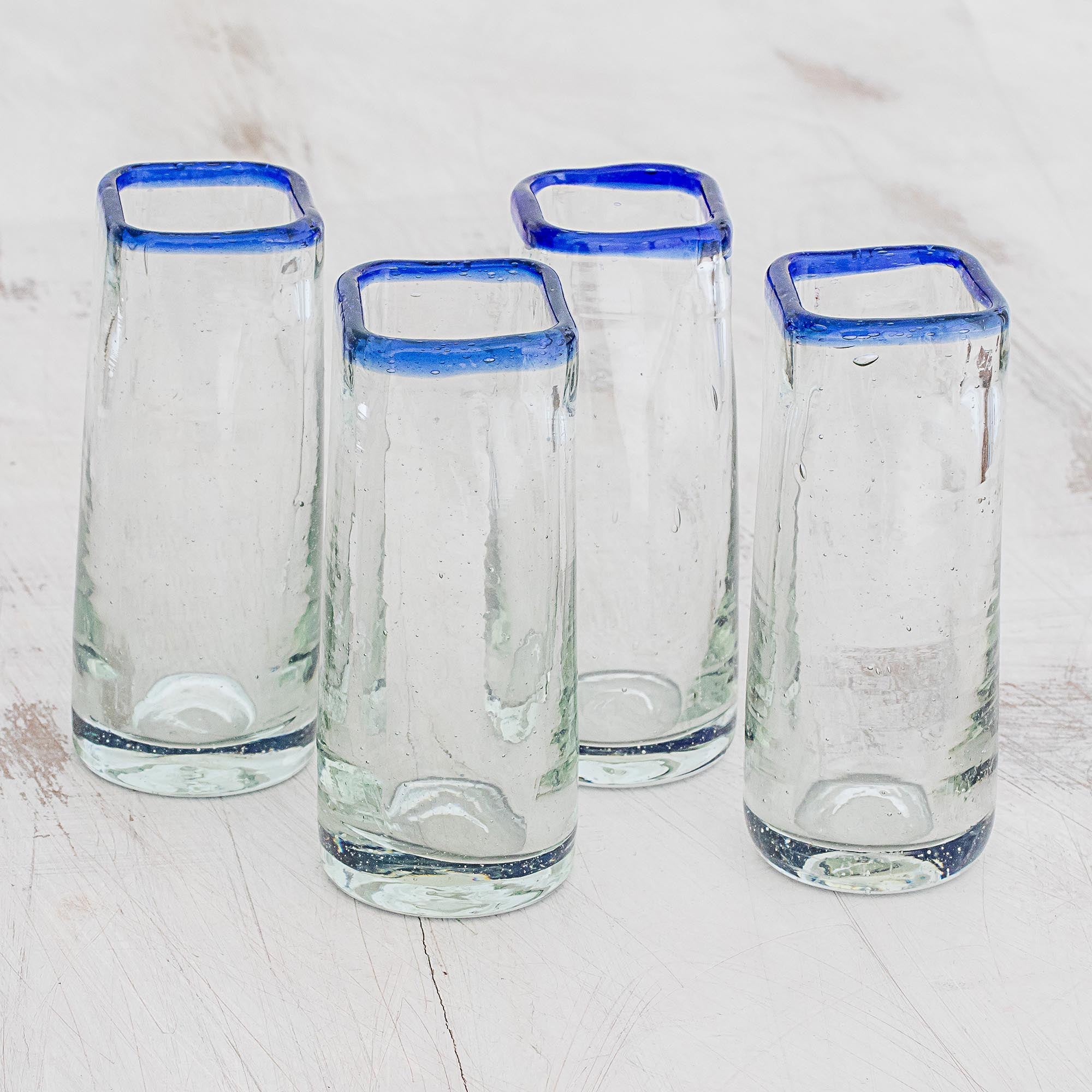 Lakeside Square-Rimmed Recycled Glass Tequila Glasses (Set Of 4)