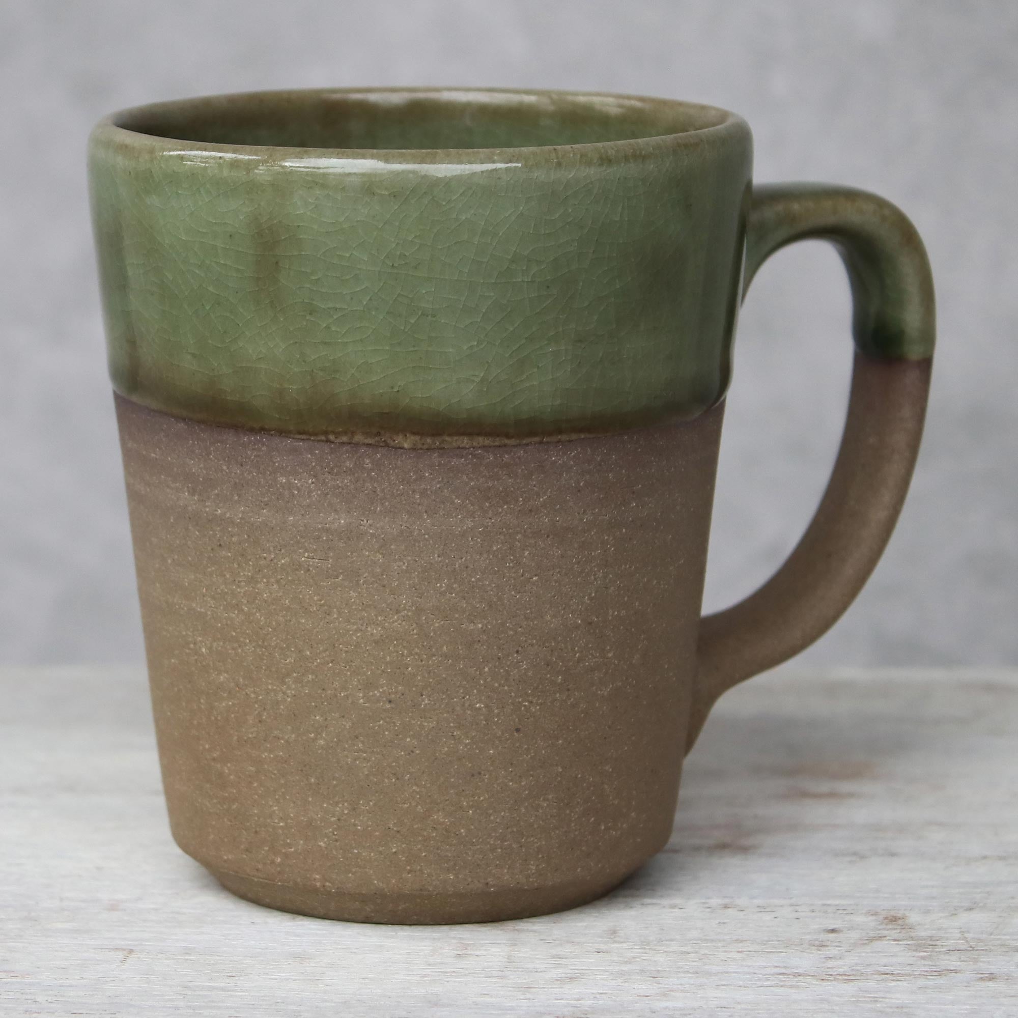 Green Patina Handcrafted Brown And Green Two-Tone Ceramic Mug