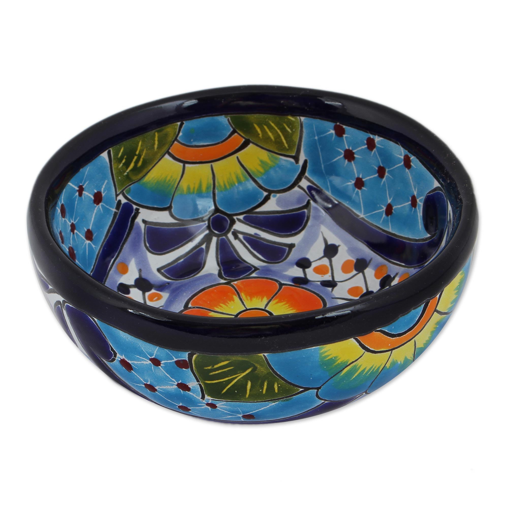 Raining Flowers Talavera Ceramic Condiment Bowls From Mexico (Pair)