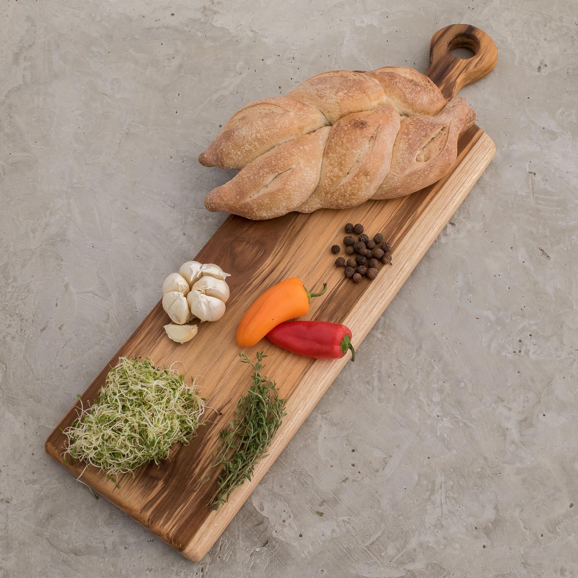 Morning Baguette Handmade Teak Wood Cutting Board From Guatemala (20 In.)