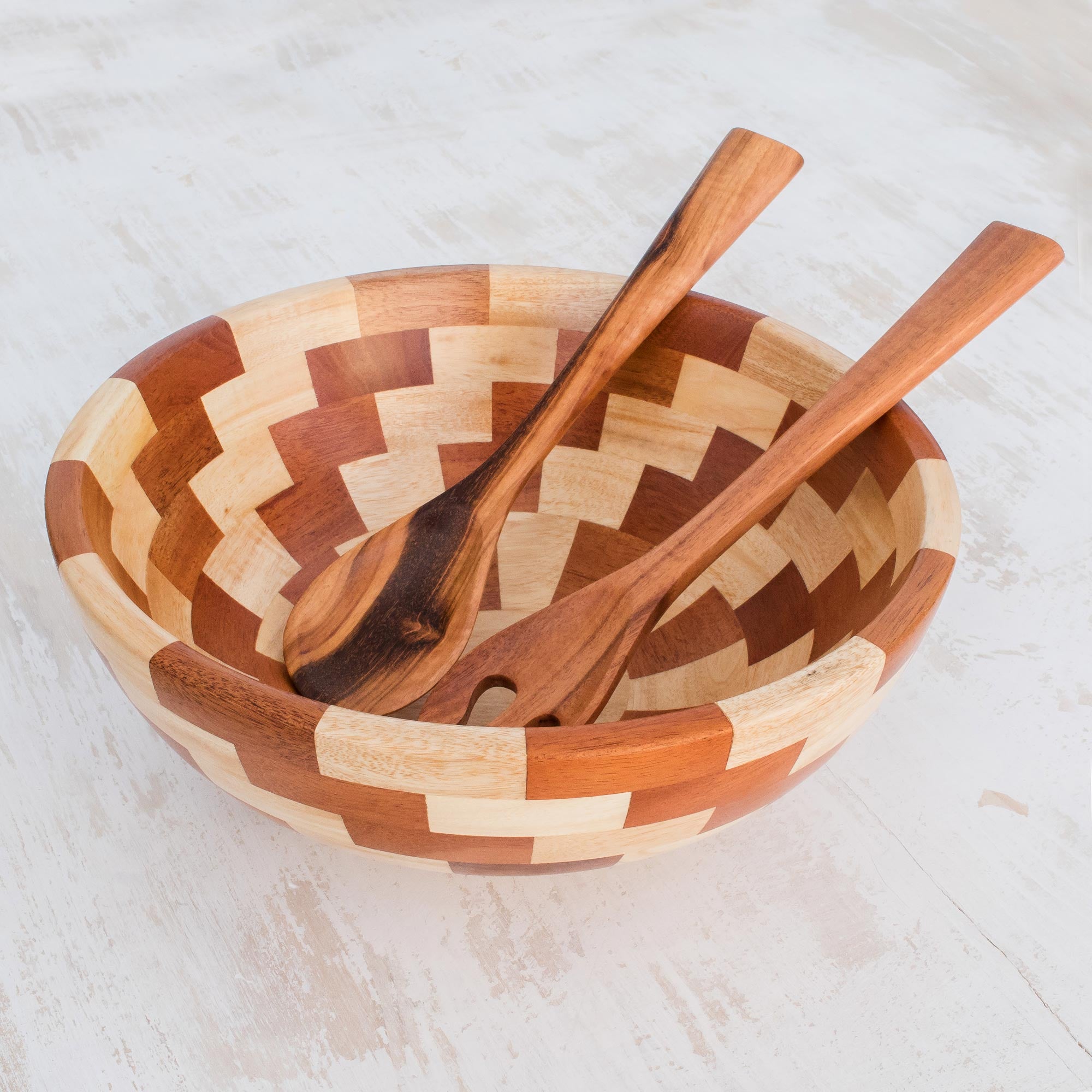Home Freshness Palo Blanco And Caoba Wood Salad Bowl And Spoons
