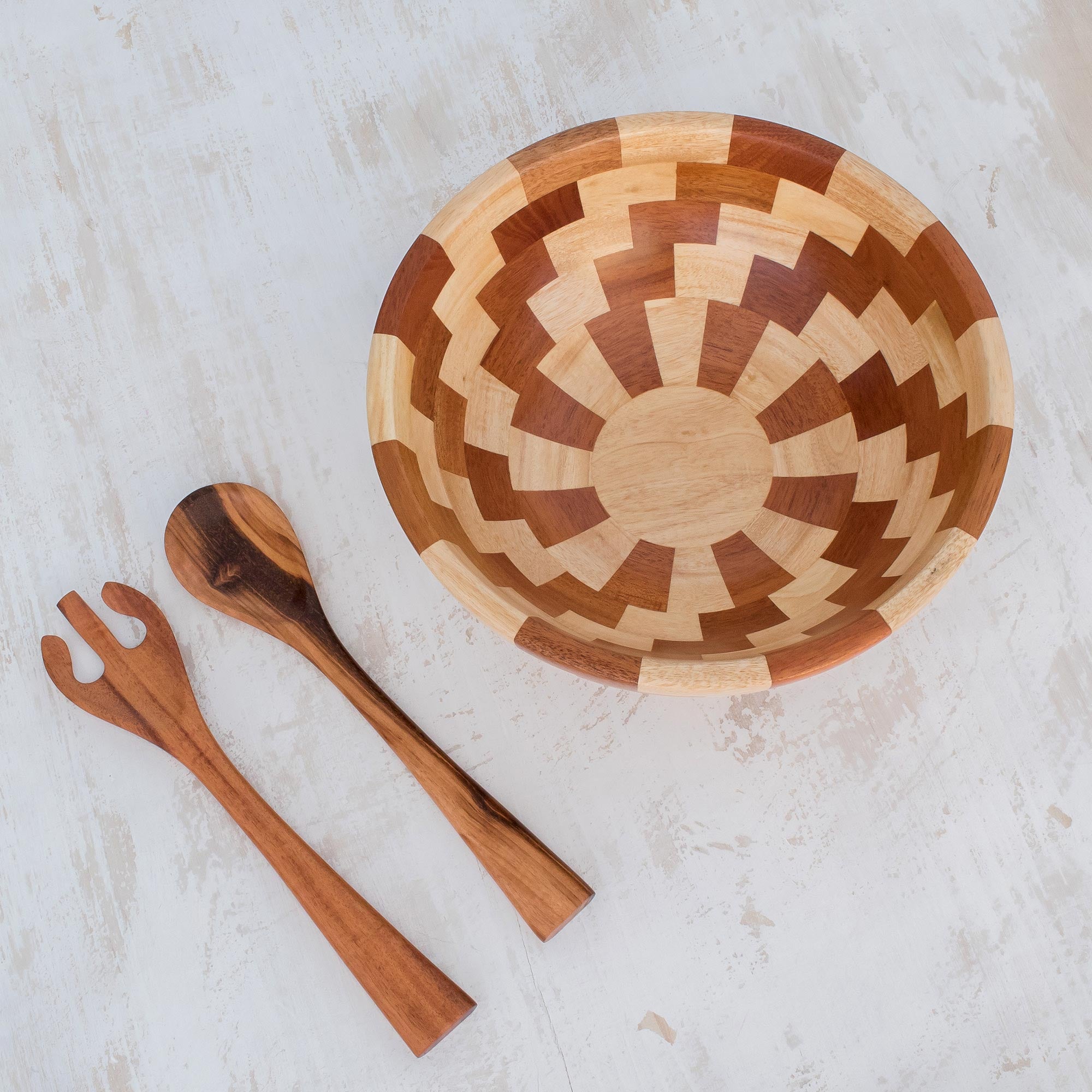 Home Freshness Palo Blanco And Caoba Wood Salad Bowl And Spoons