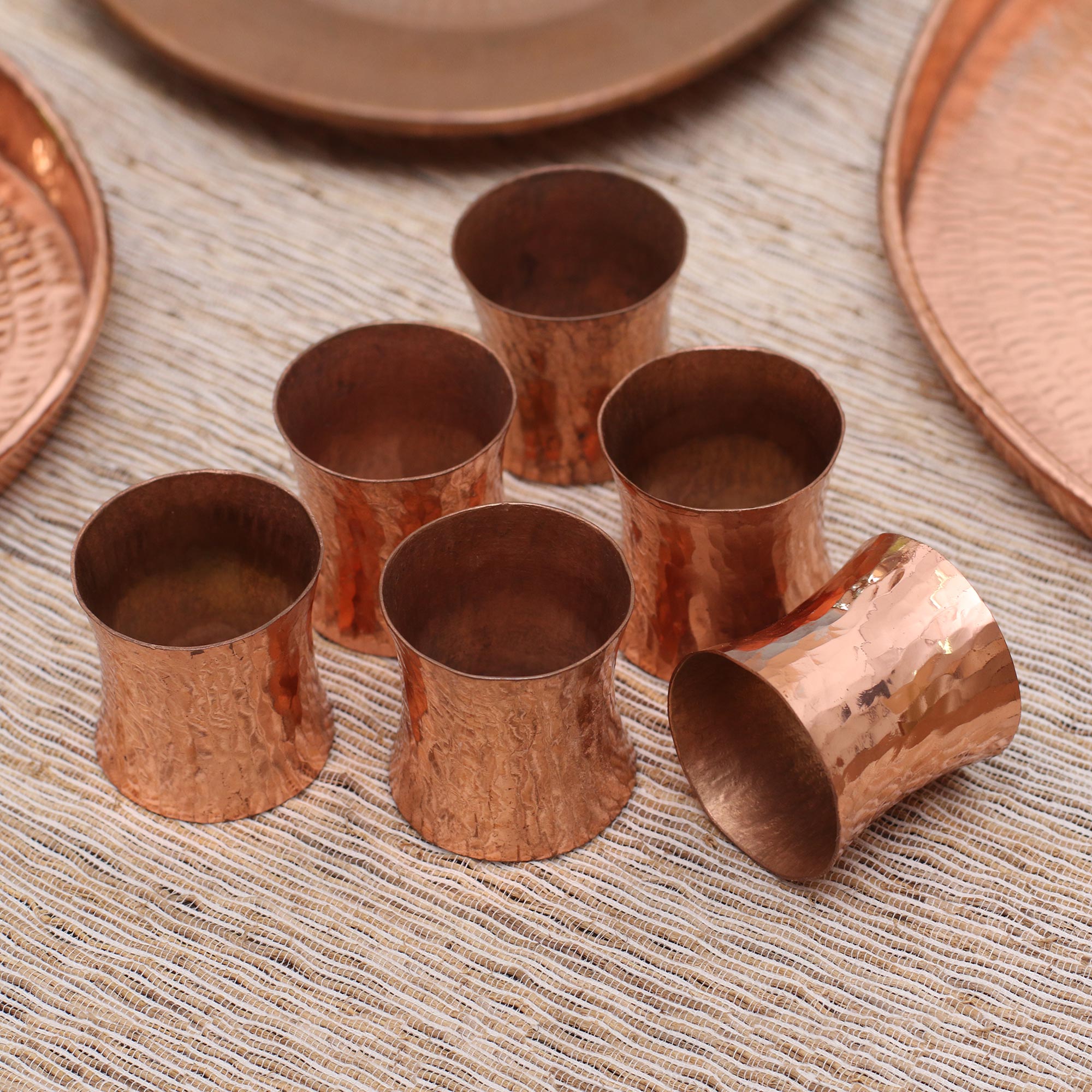 Wonderful Gleam Hammered Copper Napkin Rings From Java (Set Of 6)