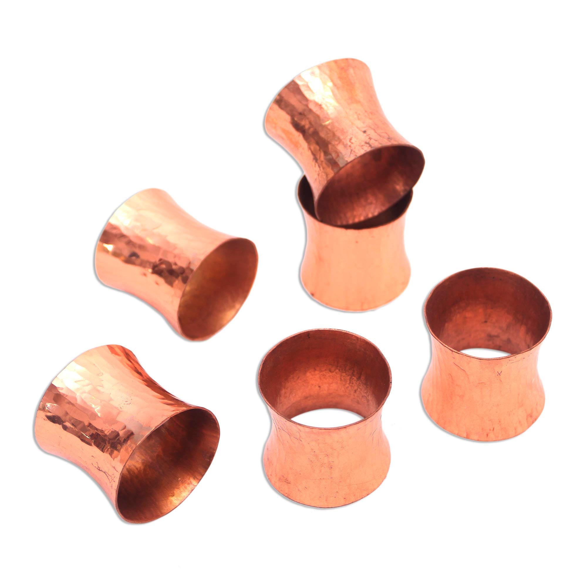 Wonderful Gleam Hammered Copper Napkin Rings From Java (Set Of 6)