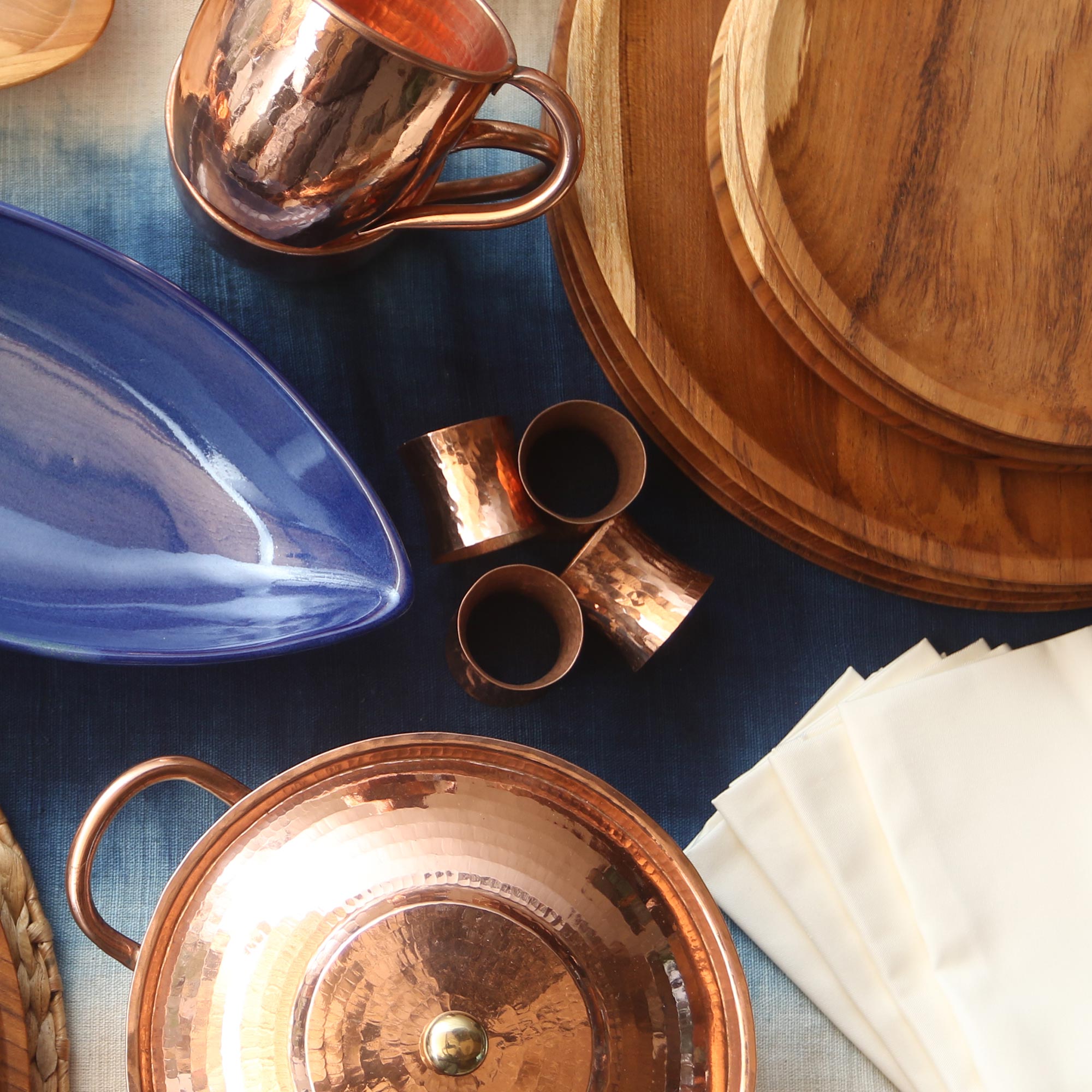Wonderful Gleam Hammered Copper Napkin Rings From Java (Set Of 6)