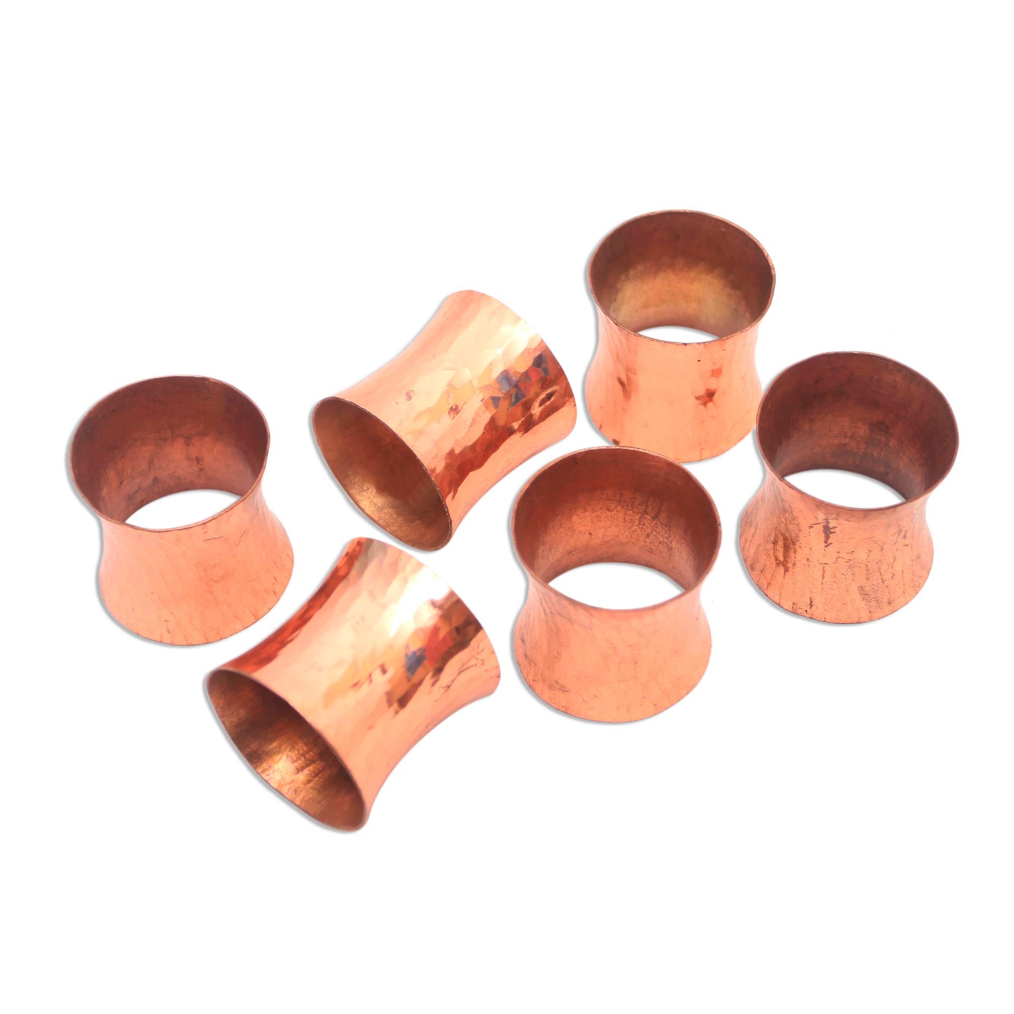 Wonderful Gleam Hammered Copper Napkin Rings From Java (Set Of 6)