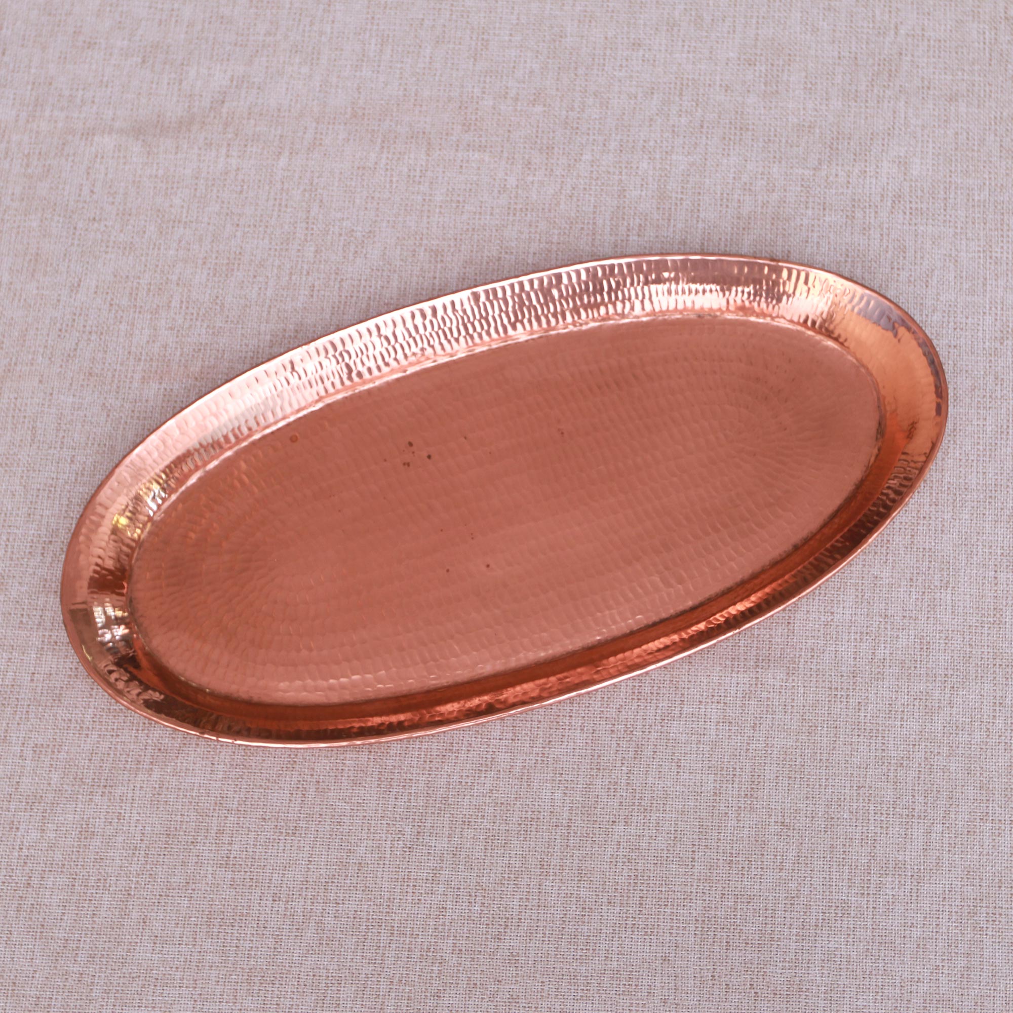 Oval Entertainment Hammered Oval Copper Tray Crafted In Bali