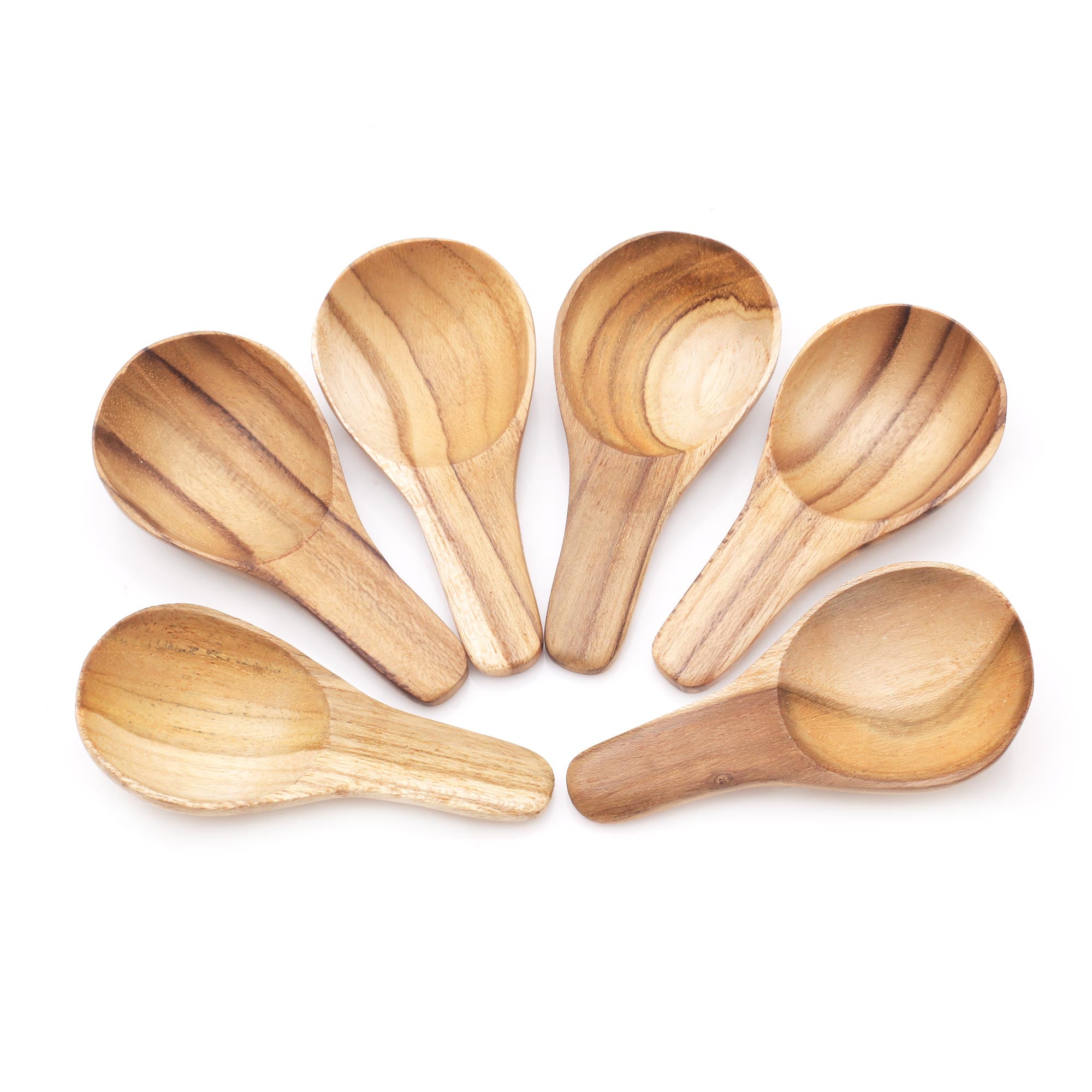 Healthy Meal Round Teak Wood Scoops From Bali (Set Of 6)
