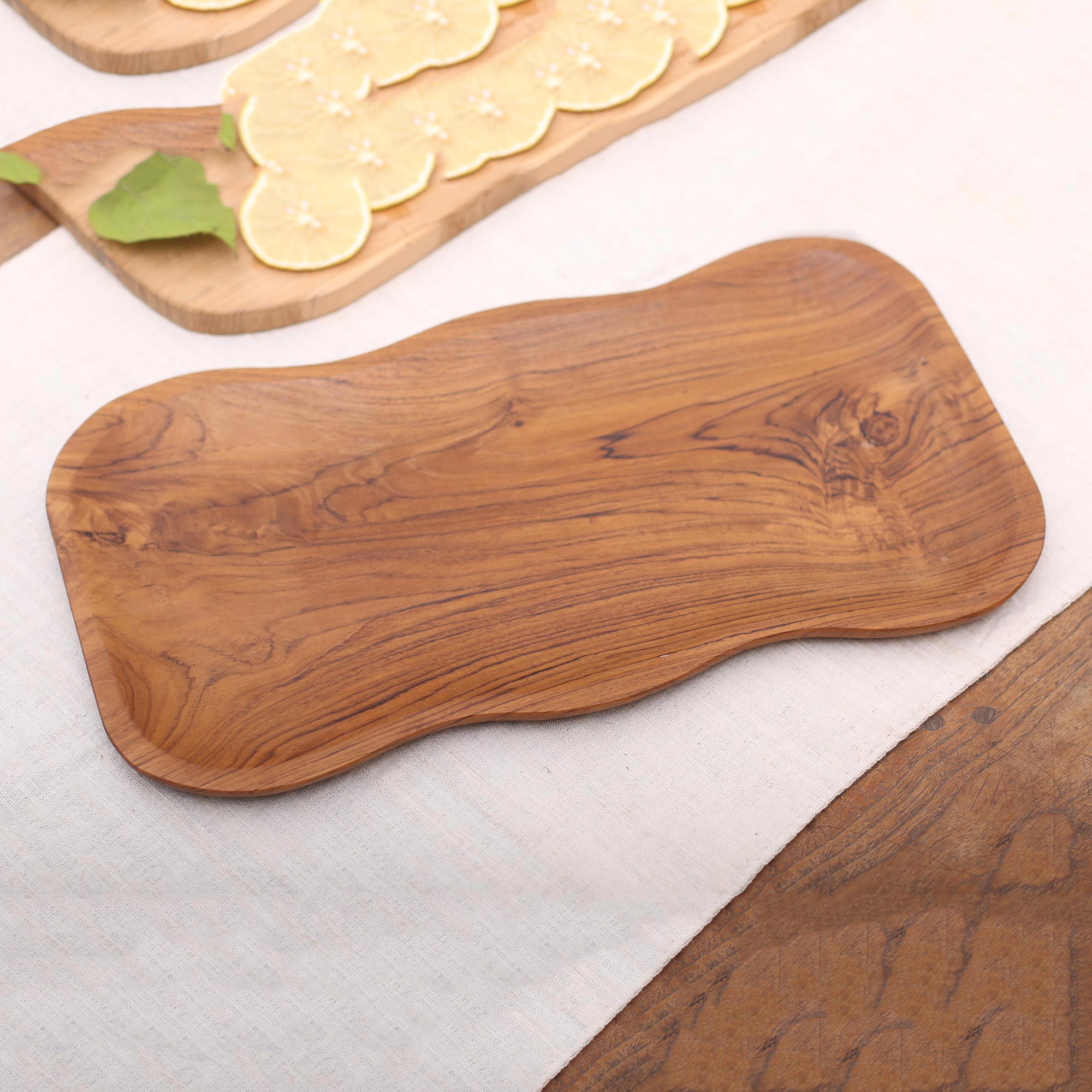Bali Wave Wavy Teak Wood Platter Handcrafted In Bali