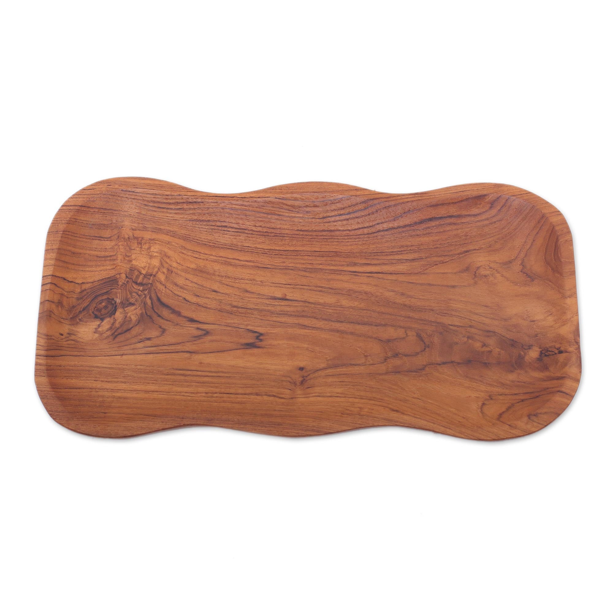 Bali Wave Wavy Teak Wood Platter Handcrafted In Bali