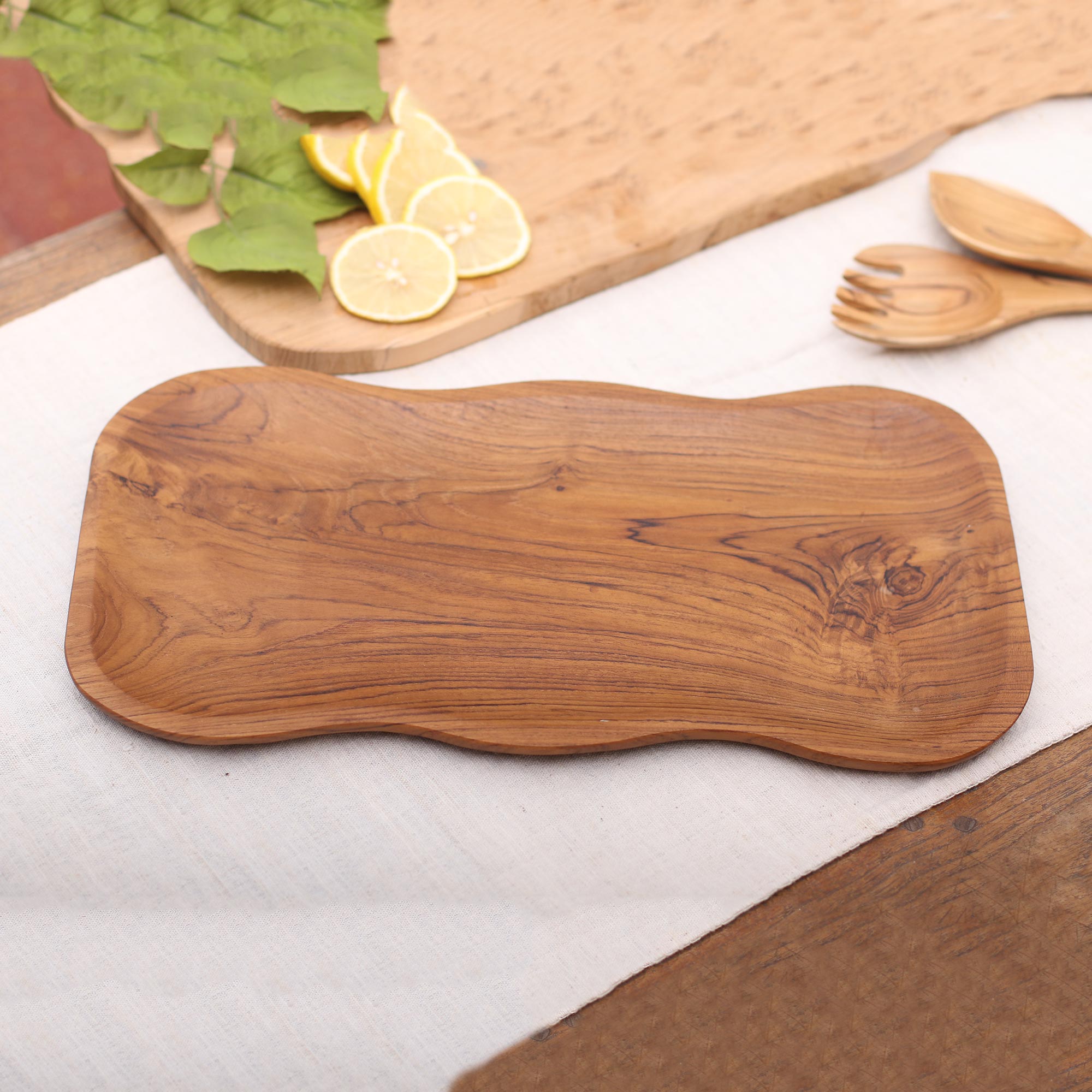 Bali Wave Wavy Teak Wood Platter Handcrafted In Bali